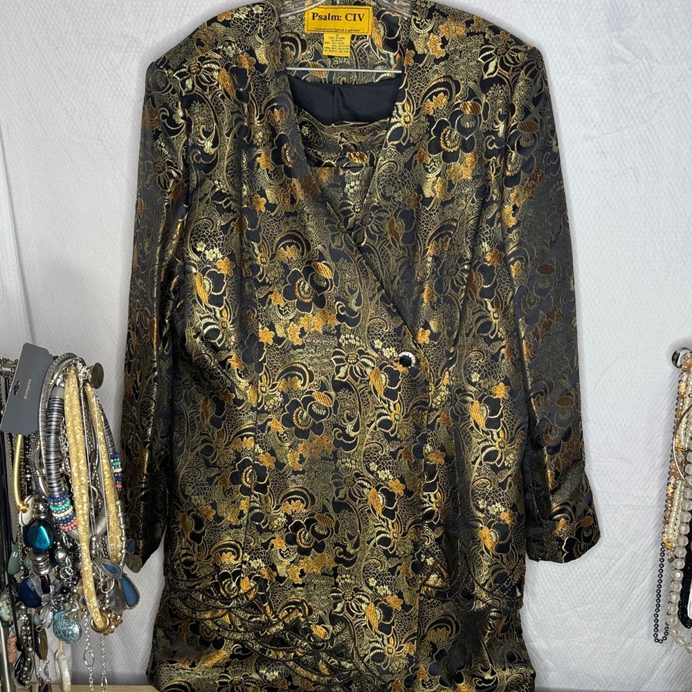 Plus Size Floral Brocade 2 Piece Suit  in Gold and Black  by Psalms CIV Size 20